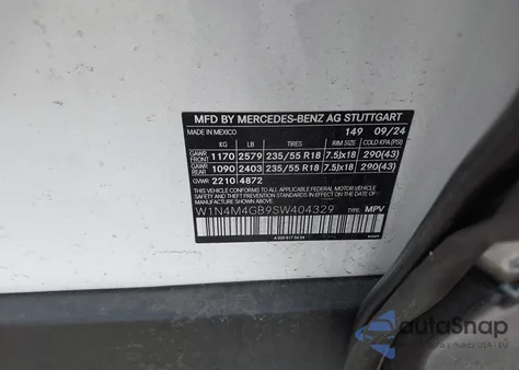 2025 Mercedes-Benz Glb 250 z USA, uszkodzony, nr VIN W1N4M4GB9SW404329